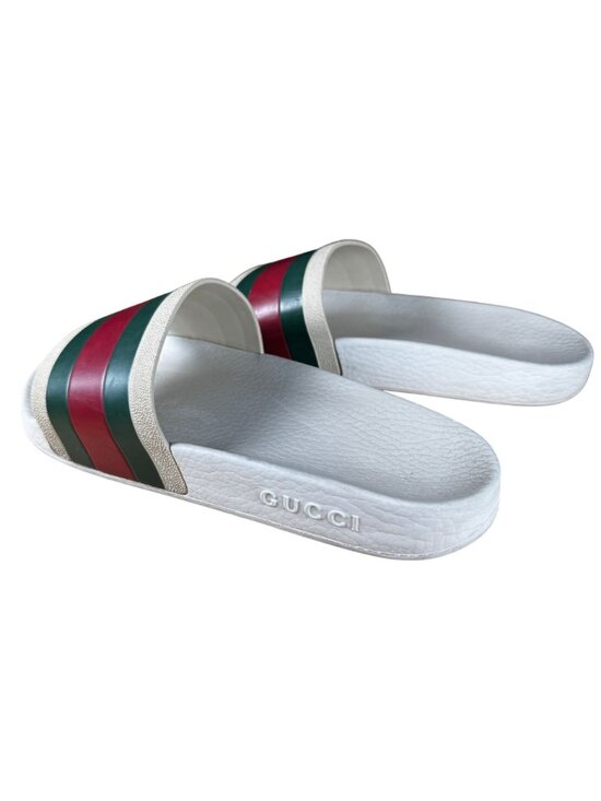 Gucci Men\'s Pursuit \'72 White Rubber Pool Slides Green/Red Web Size UK 5 US 6 main image 5